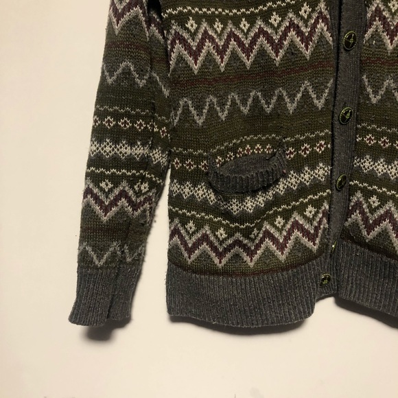 21 Men Forever 21 V-neck Knit Cardigan Sweater Top Long Sleeve Button Pockets C - Picture 2 of 7